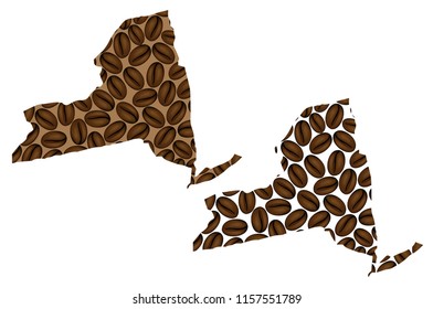 New York (United States of America) -  map of coffee bean, New York (state) map made of coffee beans,