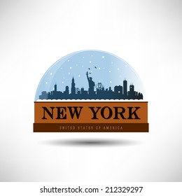 New York, United States of America city skyline silhouette in snow globe. Vector design.