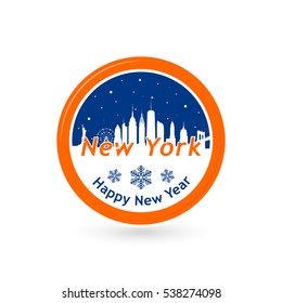 New York, United States of America city skyline silhouette in snow globe. Vector design. Winter skyline.