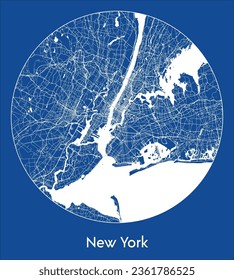 Nueva York Mapa de la Ciudad de Norteamérica de los Estados Unidos de América Mapa de la impresión azul Circular ilustración vectorial