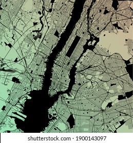 New York, United States (USA) - Urban vector megacity map with parks, rail and roads, highways, minimalist town plan design poster, city center, downtown, transit network, gradient blueprint