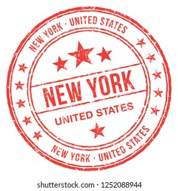 New York, United States. Vector Red Stamp.