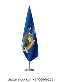 Bandera estadounidense de Nueva York en asta para reuniones oficiales, fondo transparente, vector