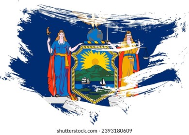 New York US State brush stroke flag vector background. Hand drawn grunge style painted isolated banner.