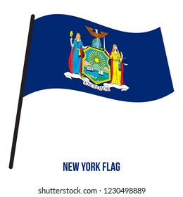 New York (U.S. State) Flag Waving Vector Illustration on White Background. Flag of the United States of America.