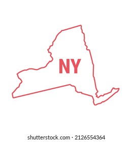 New York US state map red outline border. Vector illustration isolated on white. Two-letter state abbreviation. Editable stroke. Adjust line weight.