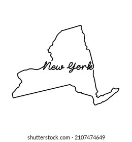 New York US state outline map with the handwritten state name. Continuous line drawing of patriotic home sign. A love for a small homeland. T-shirt print idea. Vector illustration.