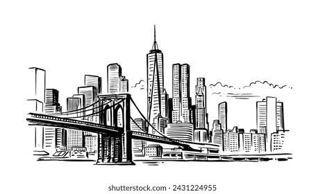 New York, USA. Brooklyn bridge Travel sketch