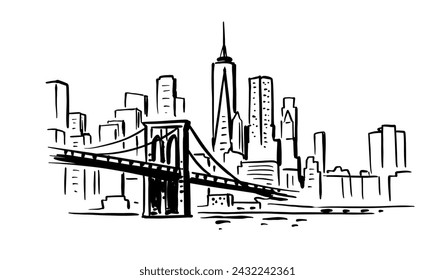 New York, USA. Brooklyn bridge Travel sketch