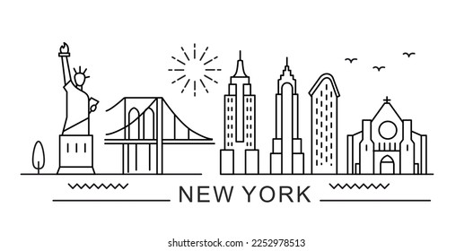 New York USA City Line View. Poster print minimal design.