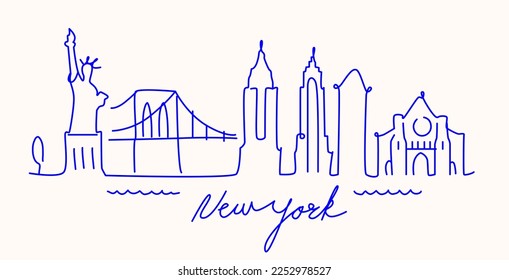 New York USA City Line View. Poster print minimal design.