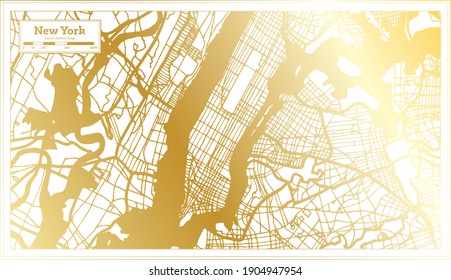 New York USA City Map in Retro Style in Golden Color. Outline Map. Vector Illustration.