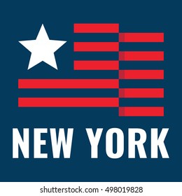New York, with usa flag, flat vector icon, logo design illustration, banner on dark background. Can be used for public holidays in the United States also for theme about tourism.