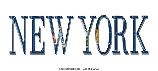 NEW YORK USA flag text font, 3D NEW YORK flag colorful background, NEW YORK flag vector illustration