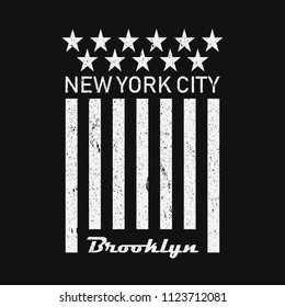 New York USA Flag Vintage T-Shirt Design Black and White Grunge. Vector.