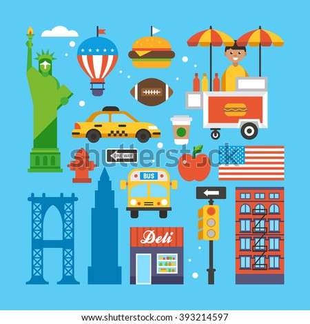 New York, USA flat elements for web graphics and design. Isolated vector illustration