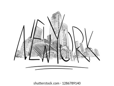 New York. USA. Hand drawn city. Urban sketch. Unusual perspectives. Vector illustration.