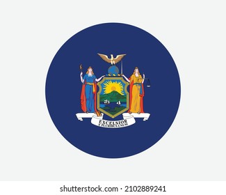 New York USA Round State Flag. NY, US Circle Flag. State of New York, United States of America Circular Shape Button Banner. EPS Vector Illustration.