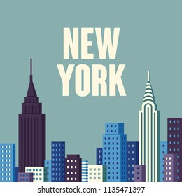 New York USA Skyline And Landmarks Silhouette, Vector Illustration.