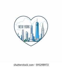 New York USA skyline and landmarks vector illustration. Hearth of New York. Love NY. Outline city vector illustration isolated on white background