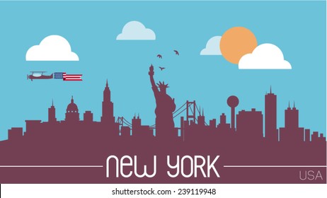 New York USA skyline silhouette flat design vector illustration.