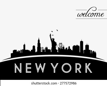 New York USA skyline silhouette, black and white design, vector illustration