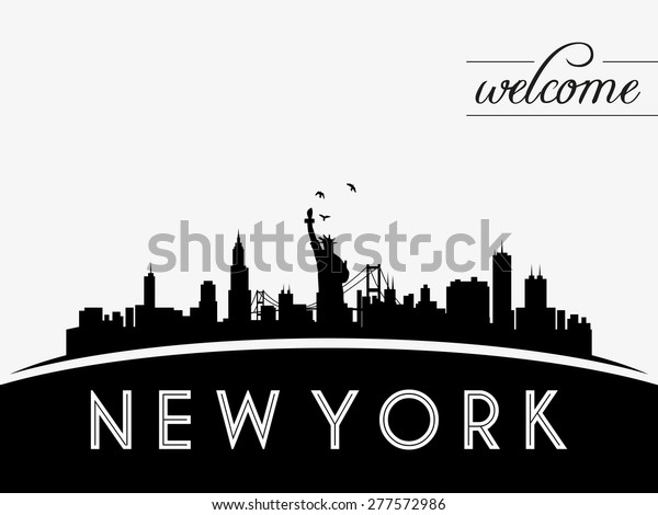 ニューヨーク米国のスカイラインシルエット 白黒のデザイン ベクターイラスト のベクター画像素材 ロイヤリティフリー