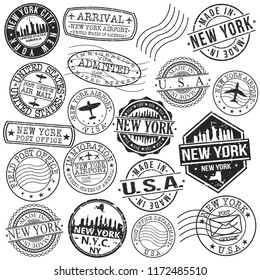 New York USA Stamp Vector Art Postal Passport Travel Design Set