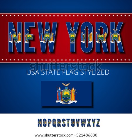 New York USA state flag font. Alphabet characters stylized by state flag. Vector typeset part 1, letters n-z