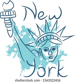 New York USA statue of liberty sketch with watercolor grunge vector illustration