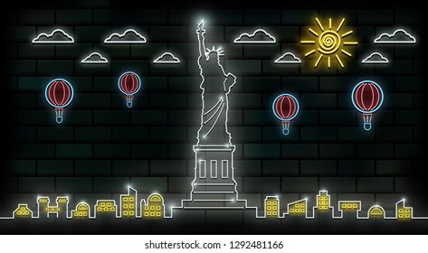 New york and USA Travel And Journey neon light background. Vector Design Template.used for your advertisement, book, banner, template, travel business or presentation.