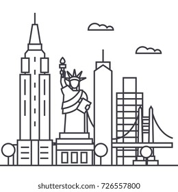 new york usa vector line icon, sign, illustration on background, editable strokes