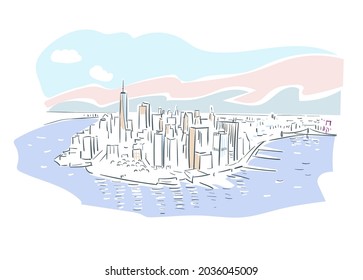 New York USA vector sketch city illustration line art colorful watercolor style