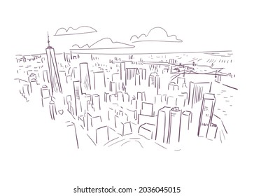 New York usa vector sketch city illustration line art