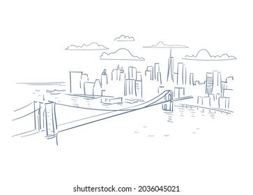 New York usa vector sketch city illustration line art