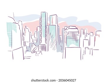 New York USA vector sketch city illustration line art colorful watercolor style