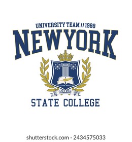 New york varsity college slogan print. Slogan typography print design. Vector t-shirt and sweatshirt graphic or other uses