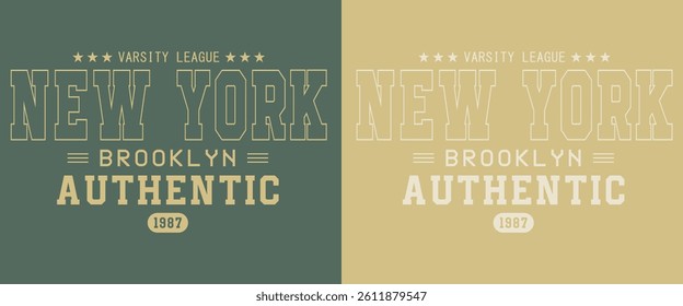New York Varsity League Brooklyn Authentic Vector Graphic Illustration. 