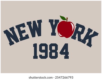 NEW YORK ,varsity, slogan graphic for t-shirt with RED APPLE slogan graphic for t-shirt, vector design