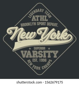 New York Varsity Sport wear typography emblem, t-shirt stamp vector