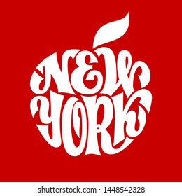 New York. Vector apple shaped curling lettering. RGB. Global color