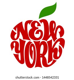 New York. Vector apple shaped curling lettering. RGB. Global colors