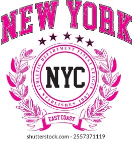 NEW YORK VECTOR ART STAR AND SHIELD COLOR PINK AND BLACK