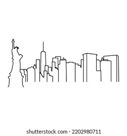 New York vector drawing, hand drawn, sketch style, isolated vector illustration. Linear banner of New York city. 