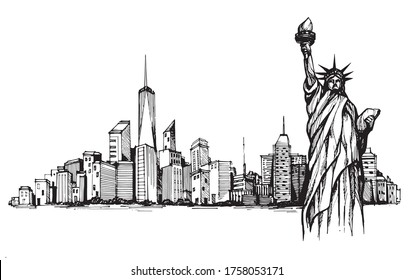 New York vector drawing,hand drawn,sketch style,isolated.-vector illustration.