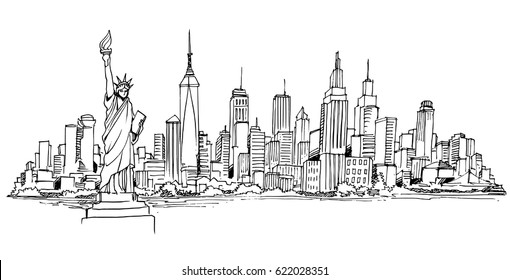 New York vector drawing,hand drawn,sketch style,isolated.-vector illustration.