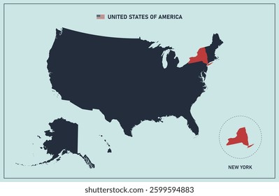 New York vector map. High detailed illustration. United state of America country.