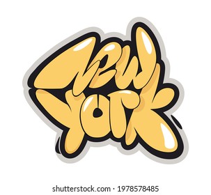 New York vector text. Graffiti style hand drawn lettering. Can be used for printing on t shirt and souvenirs. Posters, banners, cards, flyers, stickers.