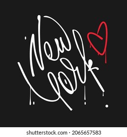 New York vector text. Graffiti style hand drawn lettering. Can be used for printing on t shirt and souvenirs. Posters, banners, cards, flyers, stickers. Street art design.