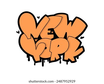 New York vector text. Graffiti style hand drawn lettering. Can be used for printing on t shirt and souvenirs., posters, banners, cards, flyers, stickers. Street art design.